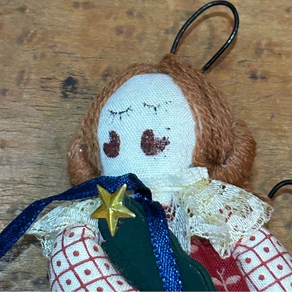 VINTAGE Button Bell Angel Christmas Ornaments Girl Wire Wings 4”